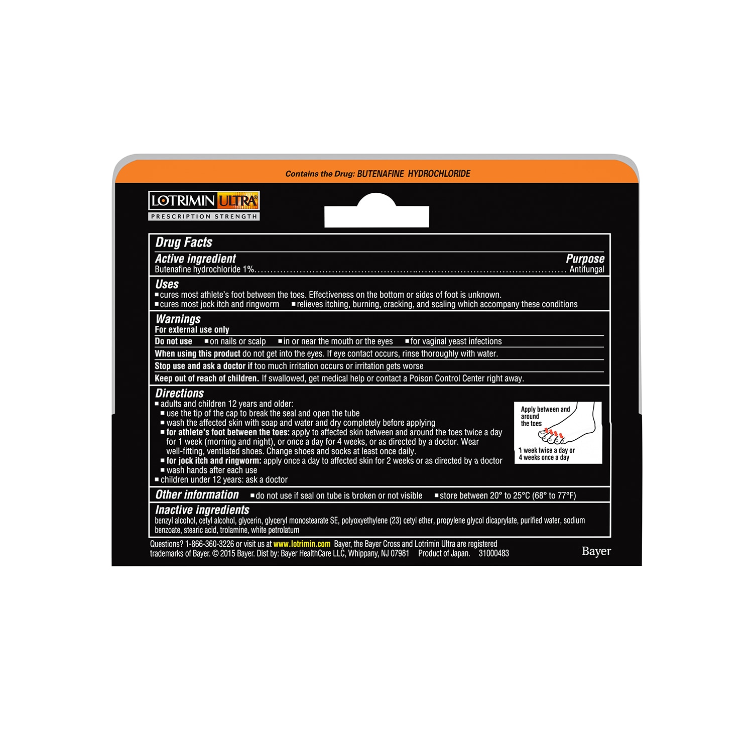 back of black box of lotrimin ultra athlete's foot cream 