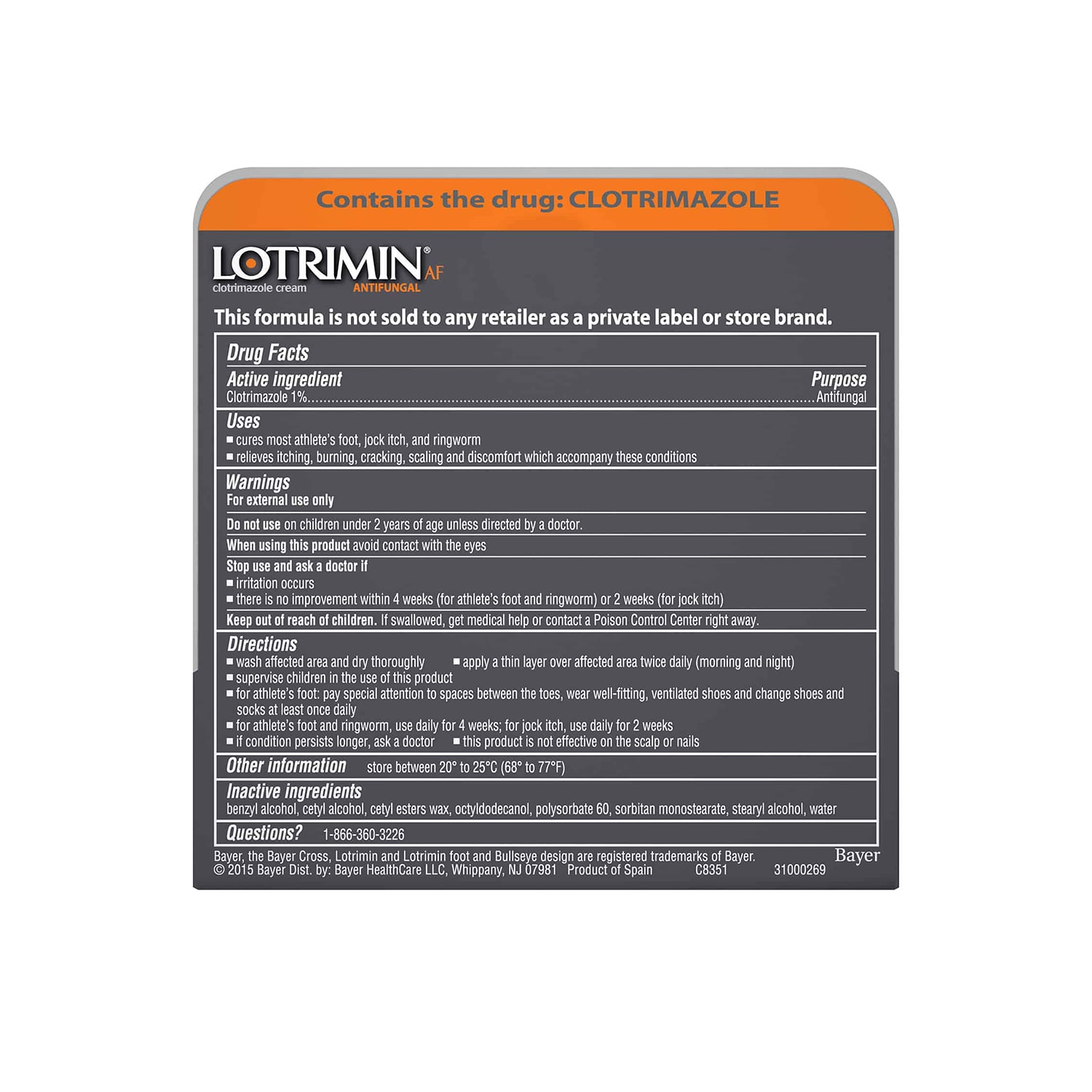 back of lotrimin cream box showing  information 