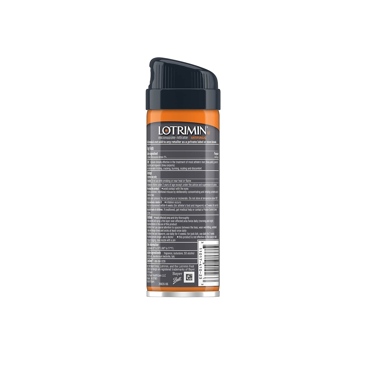 envase gris y naranja del aerosol lotrimin