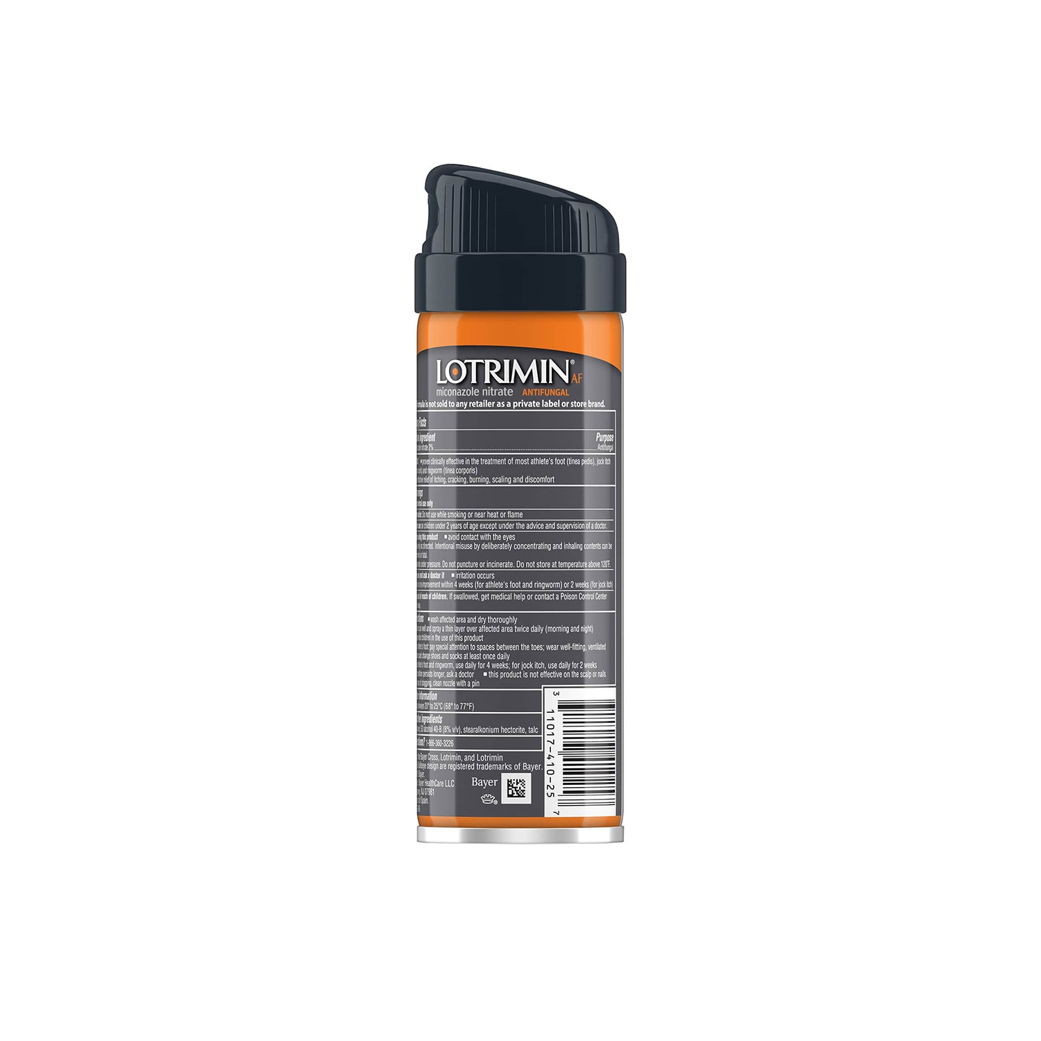 back of orange and gray lotrimin spray can for athletes foot