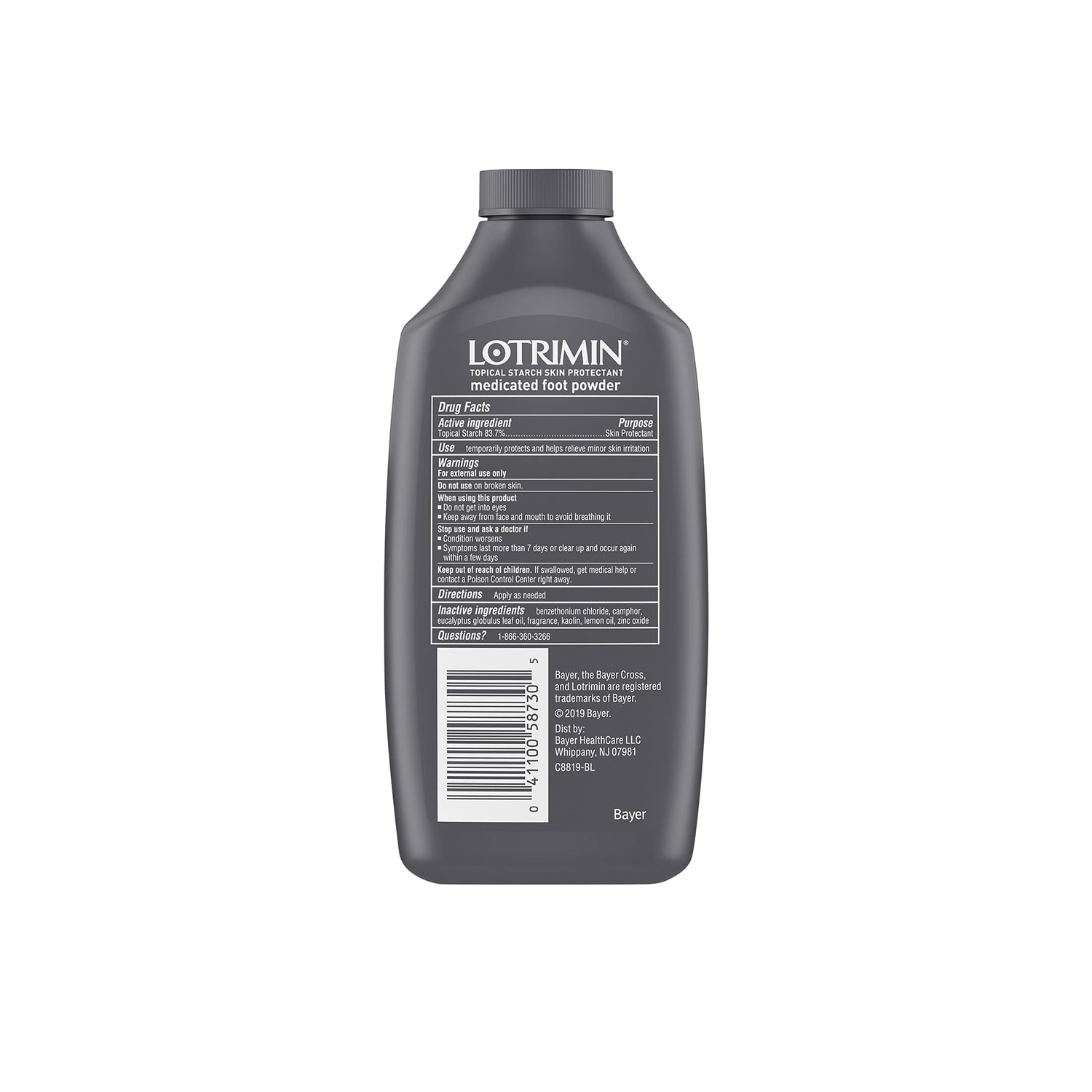 back of bottle of lotrimin foot powder 