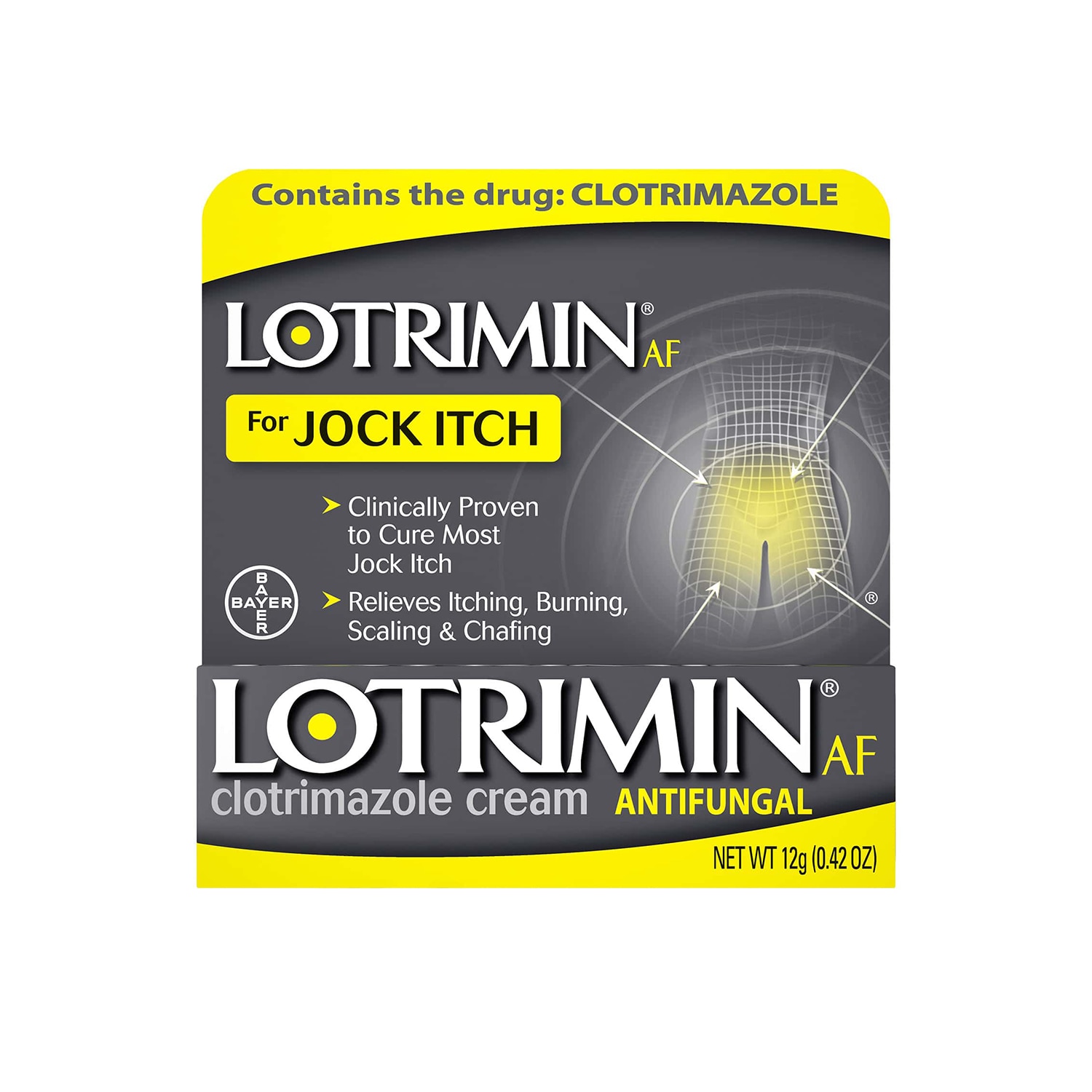 grey and yellow box of jock itch cream 