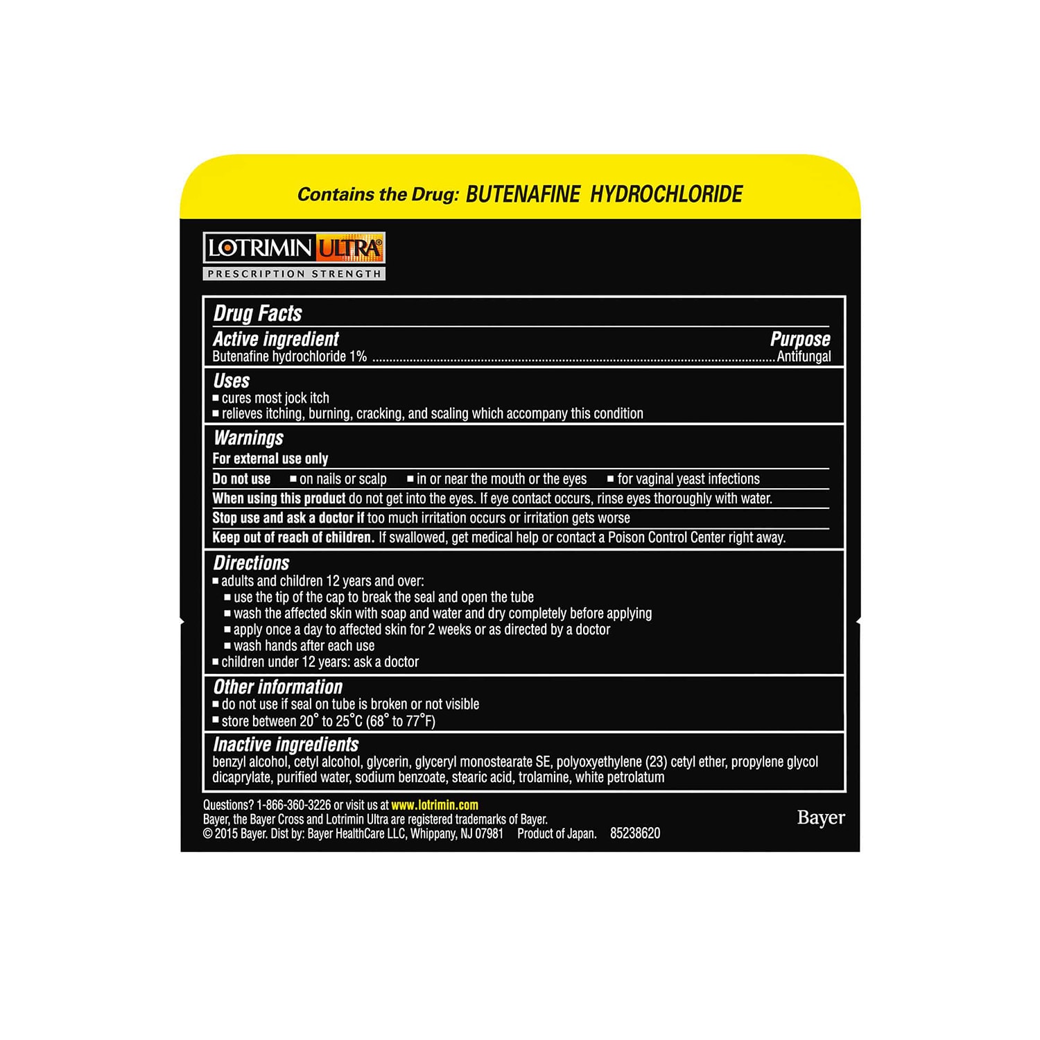 back of yellow and black box of lotrimin jock itch cream