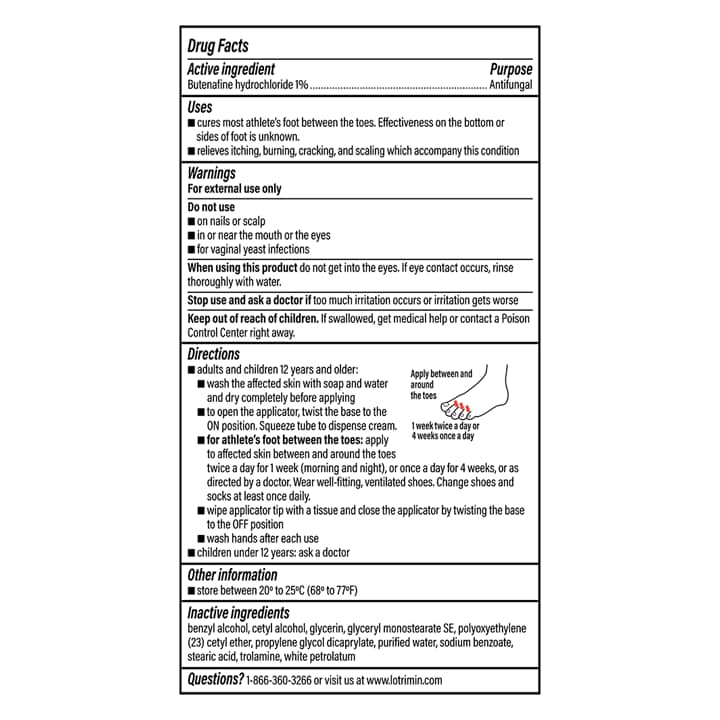 drug facts for Lotrimin Ultra® Athlete's Foot Cream with No Touch Applicator