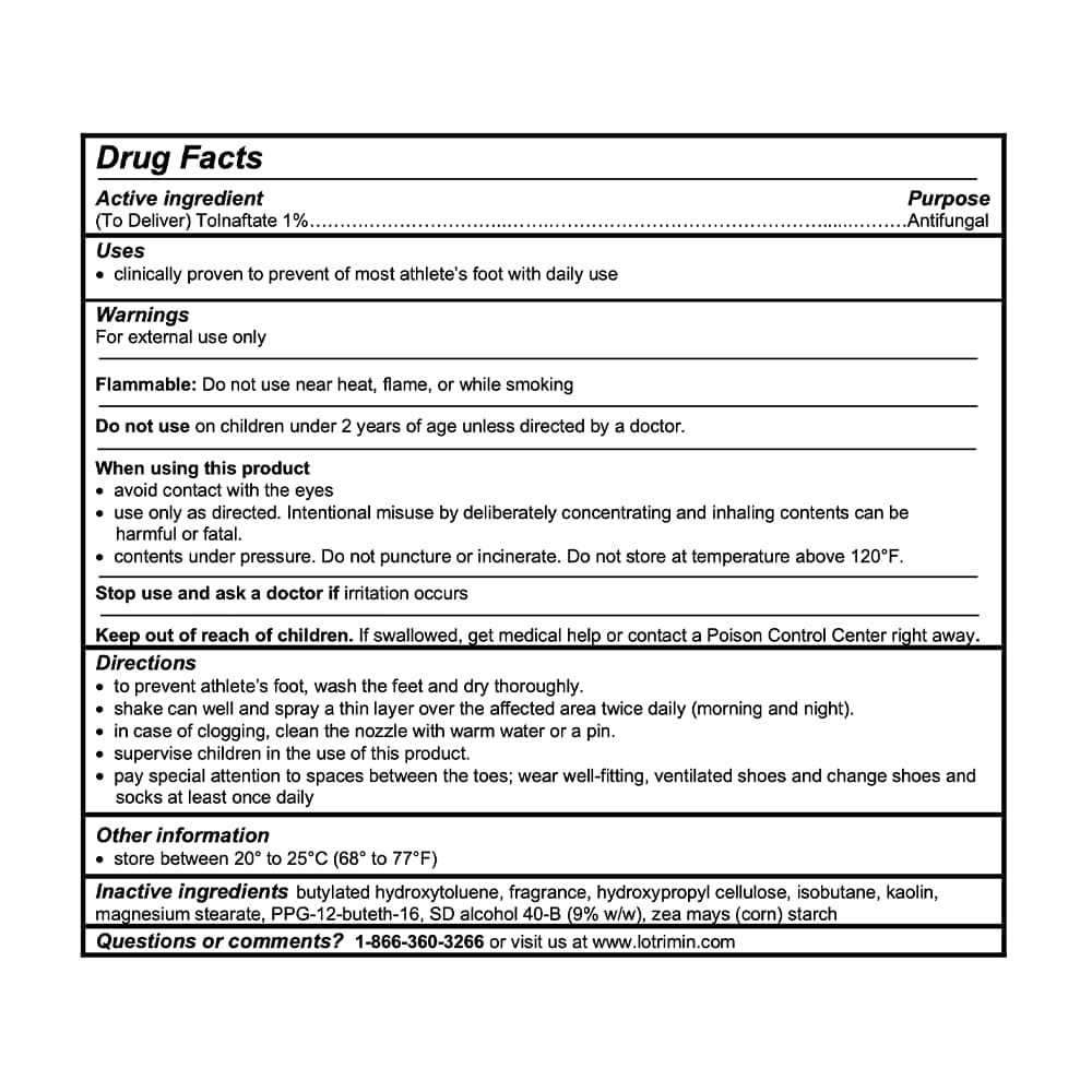 Drug facts for Lotrimin® AF Athlete’s Foot Daily Prevention Deodorant Powder Spray