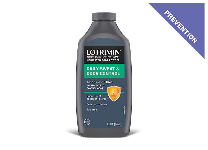 gray container of Lotrimin® Daily Sweat & Odor Control Medicated Foot Powder