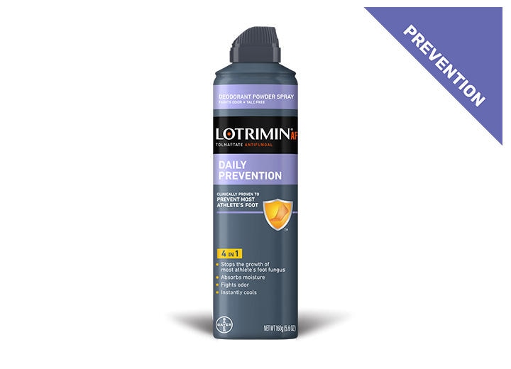 gray can of Lotrimin® AF Athlete’s Foot Daily Prevention Deodorant Powder Spray
